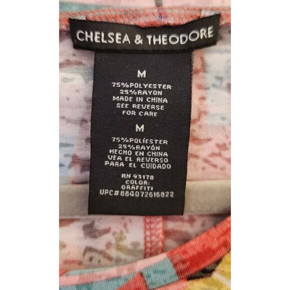 Chelsea & Theodore T Shirt Women M Multicolor Graffeti Tunic Burnout Asymmetric - Picture 6 of 7